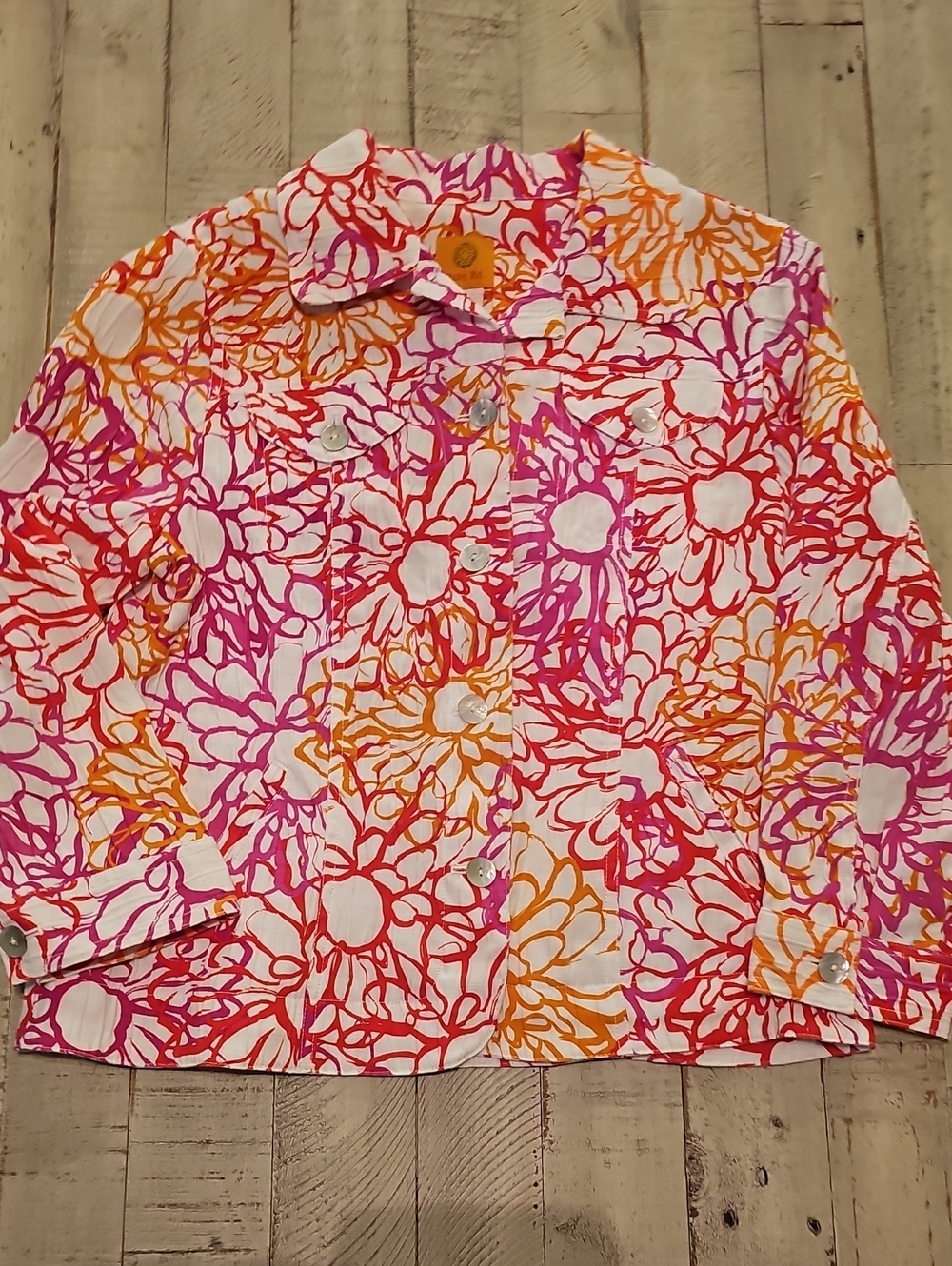 Ruby Rd. Pink, Orange & White Floral Button Jacket - Picture 1 of 5